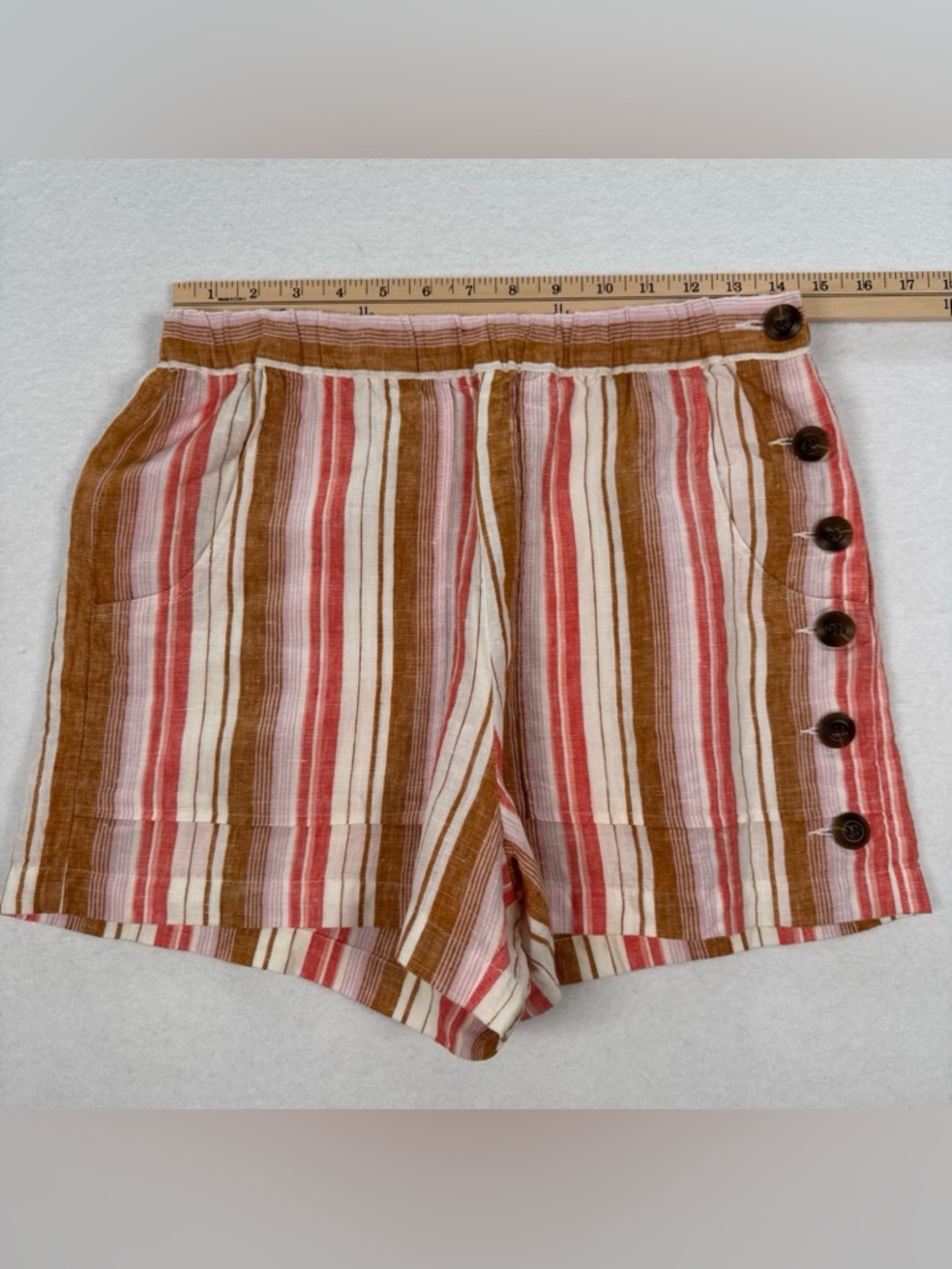 Joie 100% Linen Striped Shorts Women’s Small Side Buttons Back Pockets Beach - Picture 3 of 11